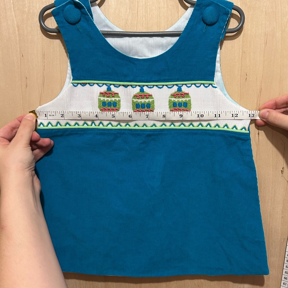 Smocked Holiday Kids Tank Top with Embroidery and Button Detail - Picture 7 of 8